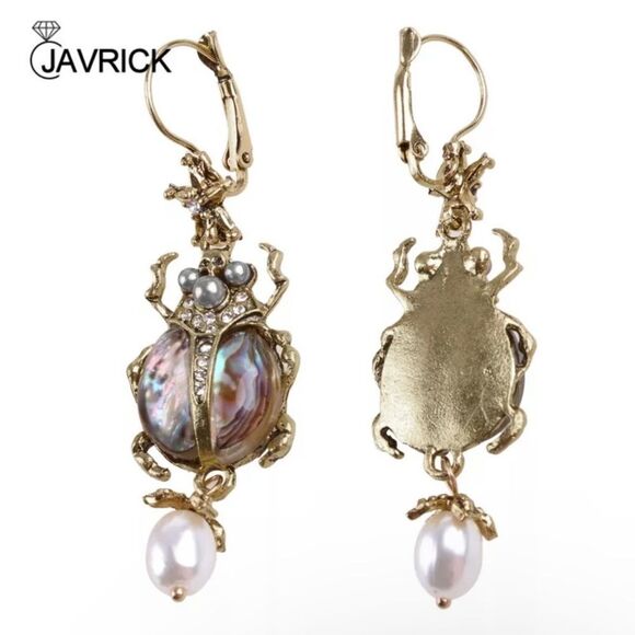 Beetle Dangle Earrings Abalone Dangle Earrings - Picture 4 of 8